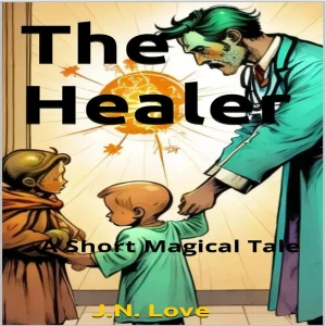The Healer audiobook cover featuring a magical healer reaching toward children, written by J.N. Love