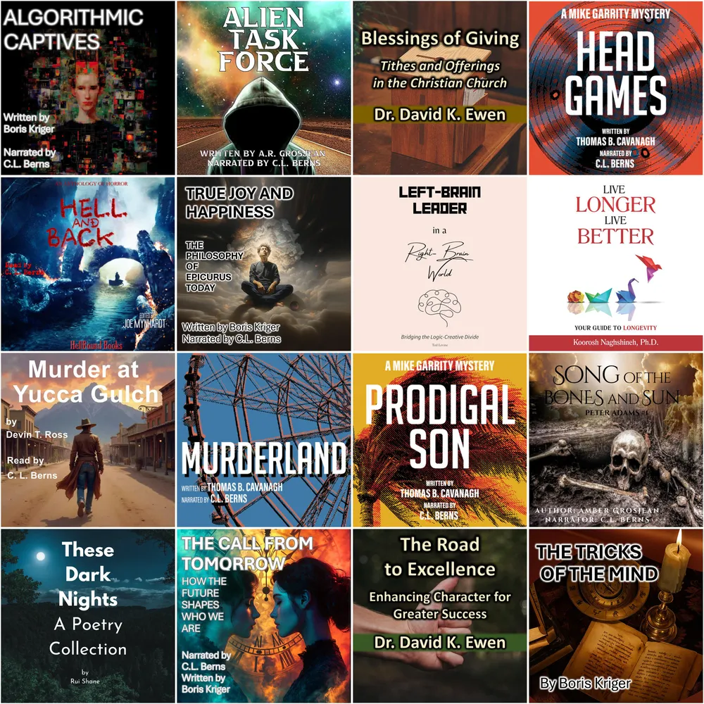 Collage of audiobook covers narrated by C.L. Berns